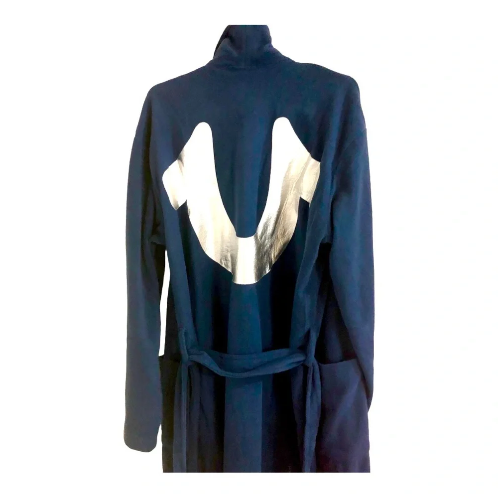 True Religion dark navy blue fleece silver logo lounge bath robe size small new‎
